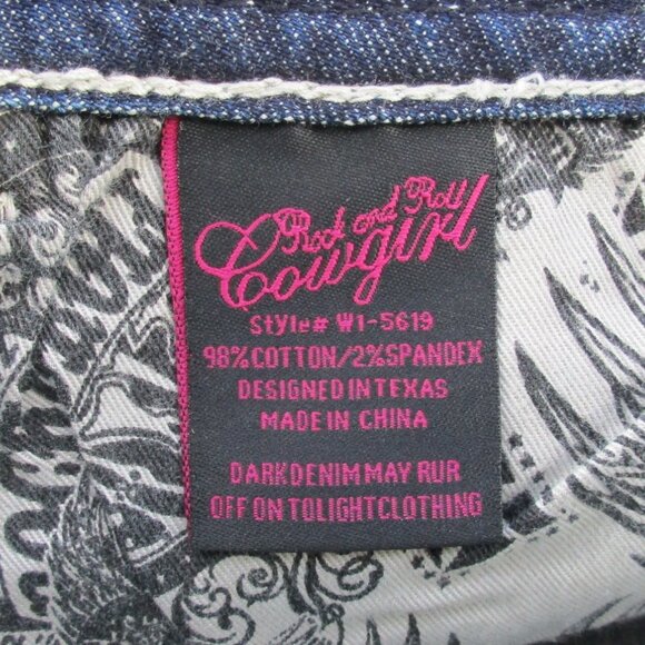 New ROCK & ROLL Cowgirl Jeans Size 32 X 34 Embellished Bootcut Denim - Picture 12 of 14